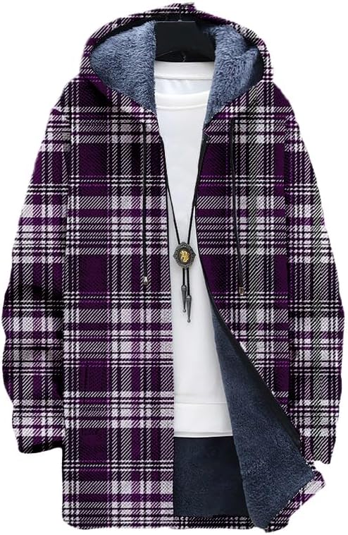 Sherpa Hoodie Fleece - メンズチェック柄カーディガン オーバーサイズ ジップアップ パーカー フリース裏地付き ジッパー