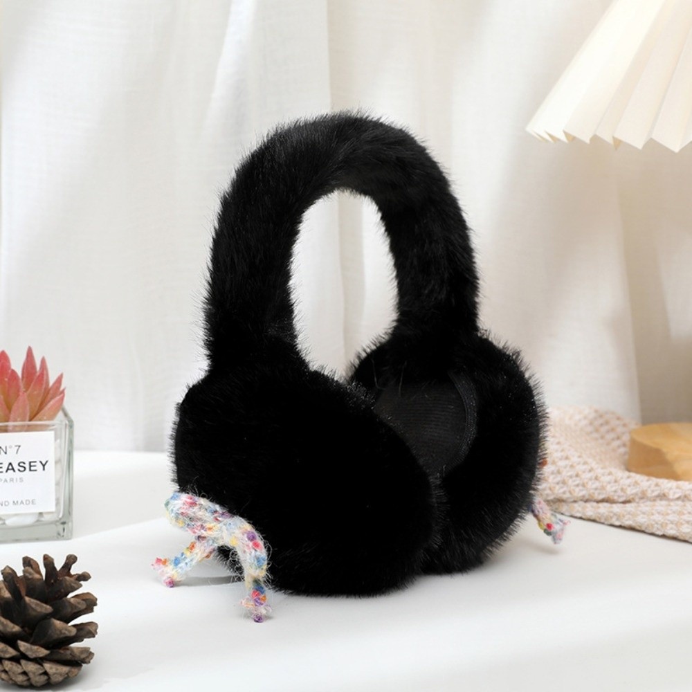 Earmuffs Foldable - 暖かいイミテーションミンクファーイヤーマフ、柔らかくふわふわのフェイクファーイヤーマフ、持ち運びに便利な可愛らしいリボン装飾付き折りたたみ式イヤーマフ、寒い季節の防寒用。