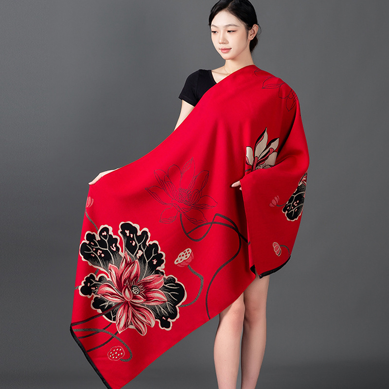 女性の冬のショールカシミヤスカーフ花柄ショールラップパシュミ - Shawl Wrap Winter のレビューと価格