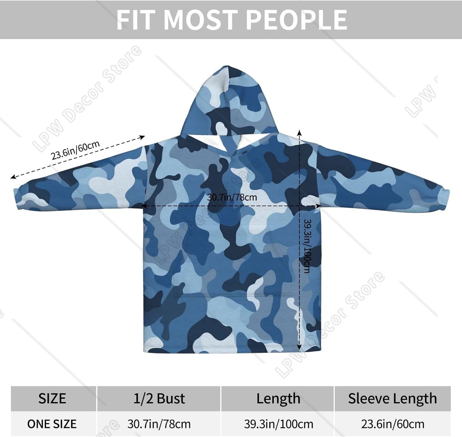 クラシックブルーカモ柄ウェアラブルブランケットフーディー迷彩 - Sherpa Hoodie Fleece のレビューと価格