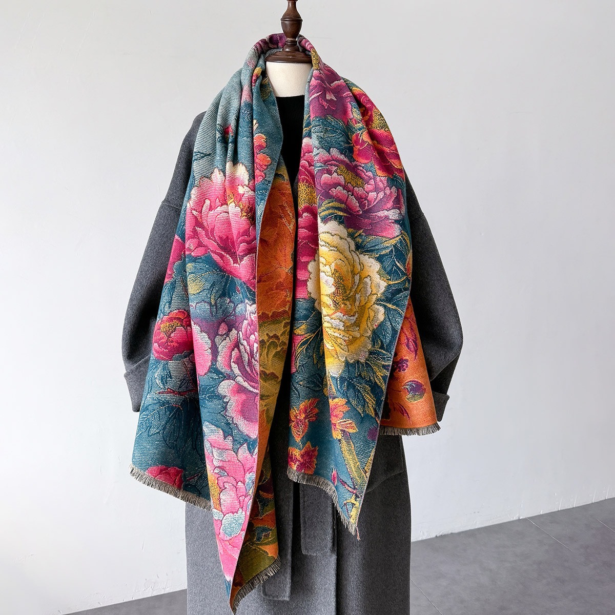 暖かいカシミヤスカーフ女性ショール花柄新ラップ高級厚い毛布冬 - Cashmere Pashmina Wrap のレビューと価格