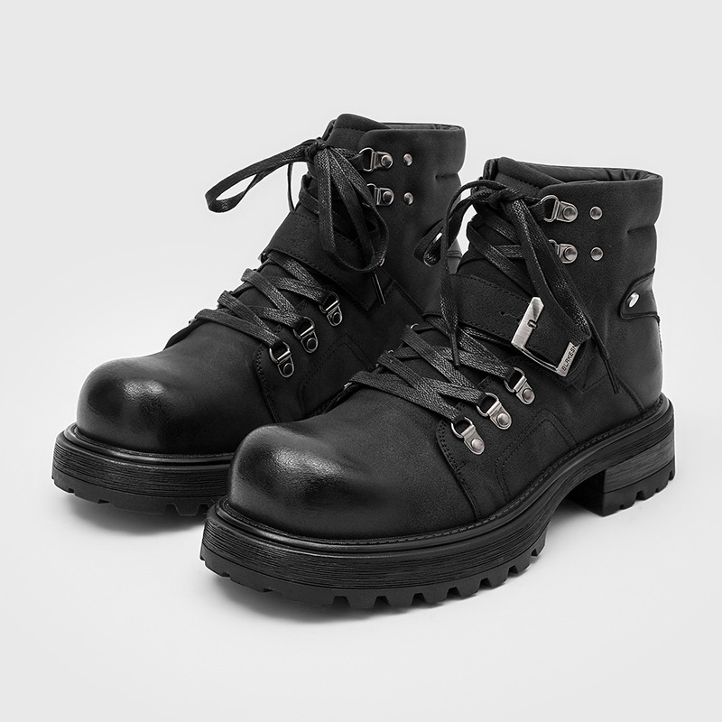 ブランド男性革ブーツオートバイ雪カウボーイフラットプラットフ - Waterproof Winter Boot のレビューと価格
