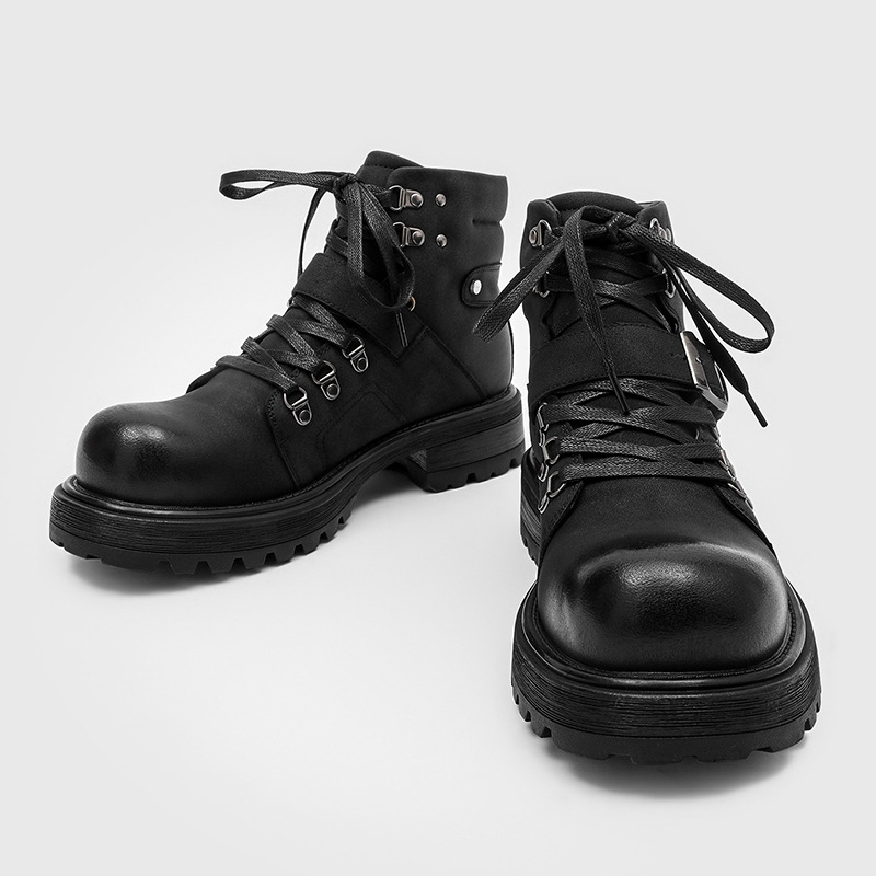 ブランド男性革ブーツオートバイ雪カウボーイフラットプラットフ - Waterproof Winter Boot のレビューと価格