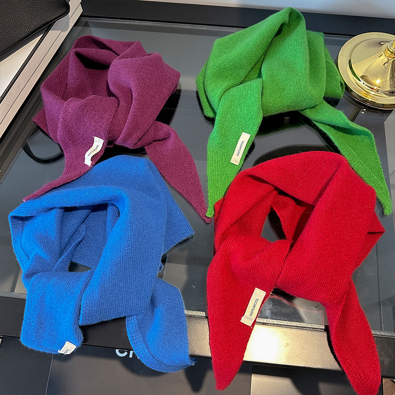 100% ウール韓国スタイルニット三角スカーフ女性冬暖かいス - Shawl Wrap Winter のレビューと価格