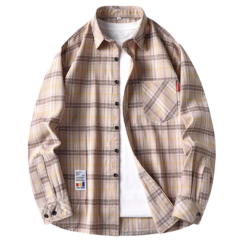 メンズカジュアルチェック柄フランネルボタンシャツ、ターンダウ - Flannel Shirt Lined のレビューと価格