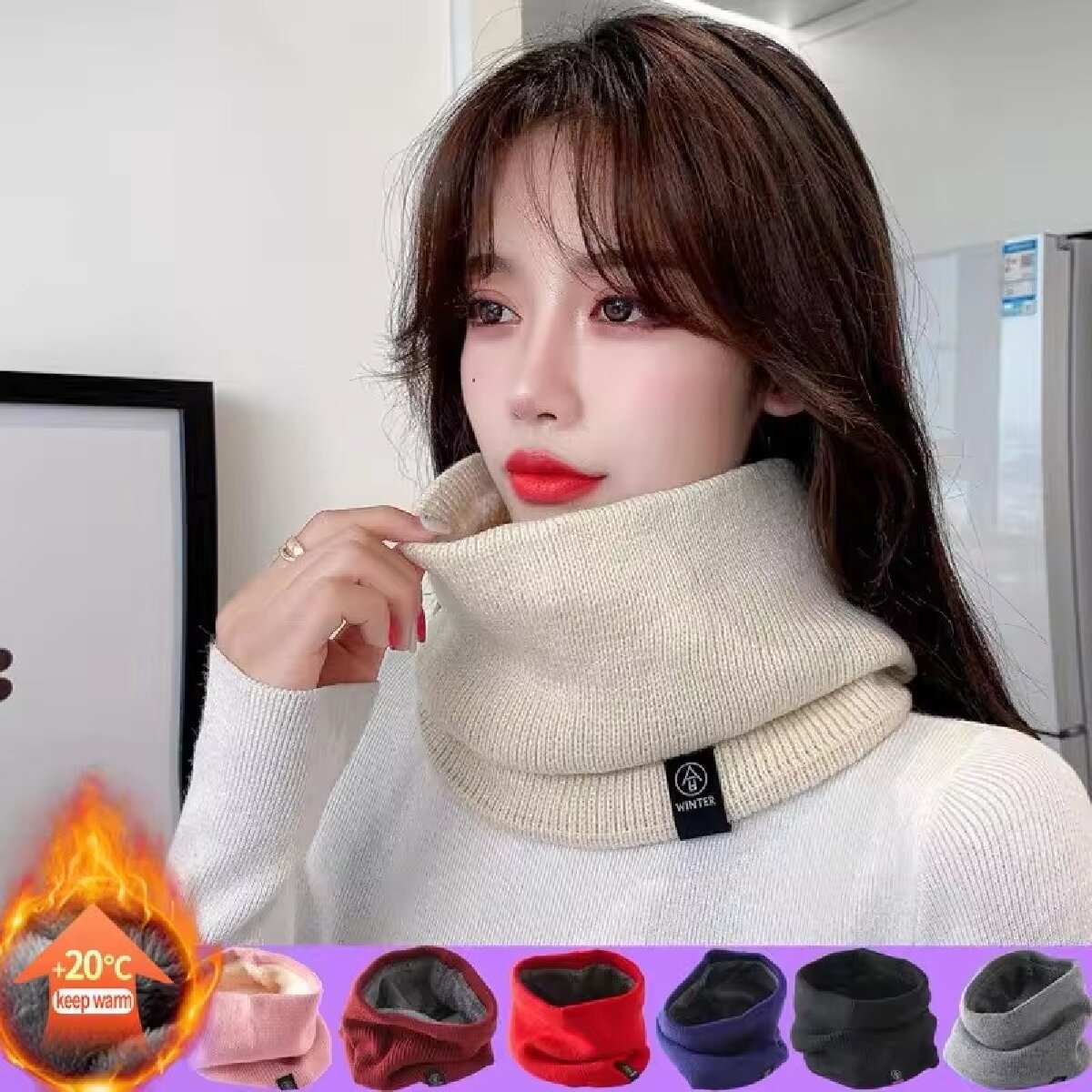 固体冬豪華なマフラーウールニット女性用フリースリングバンダナ - Winter Headband Fleece のレビューと価格