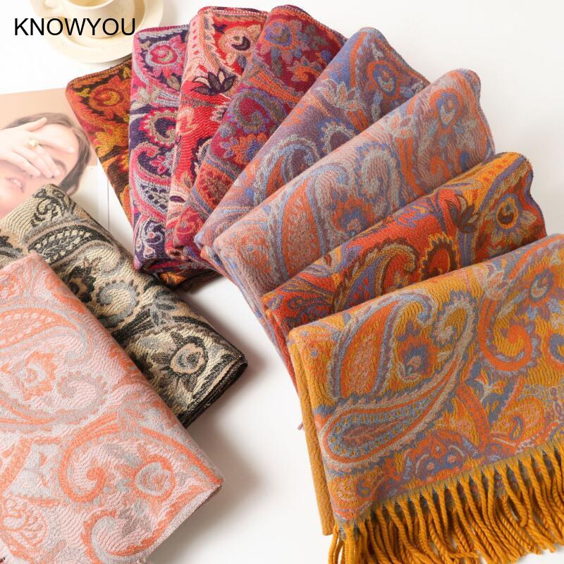 リバーシブルジャカード暖かいカシミヤ混紡レディースヒジャブエ - Cashmere Pashmina Wrap のレビューと価格